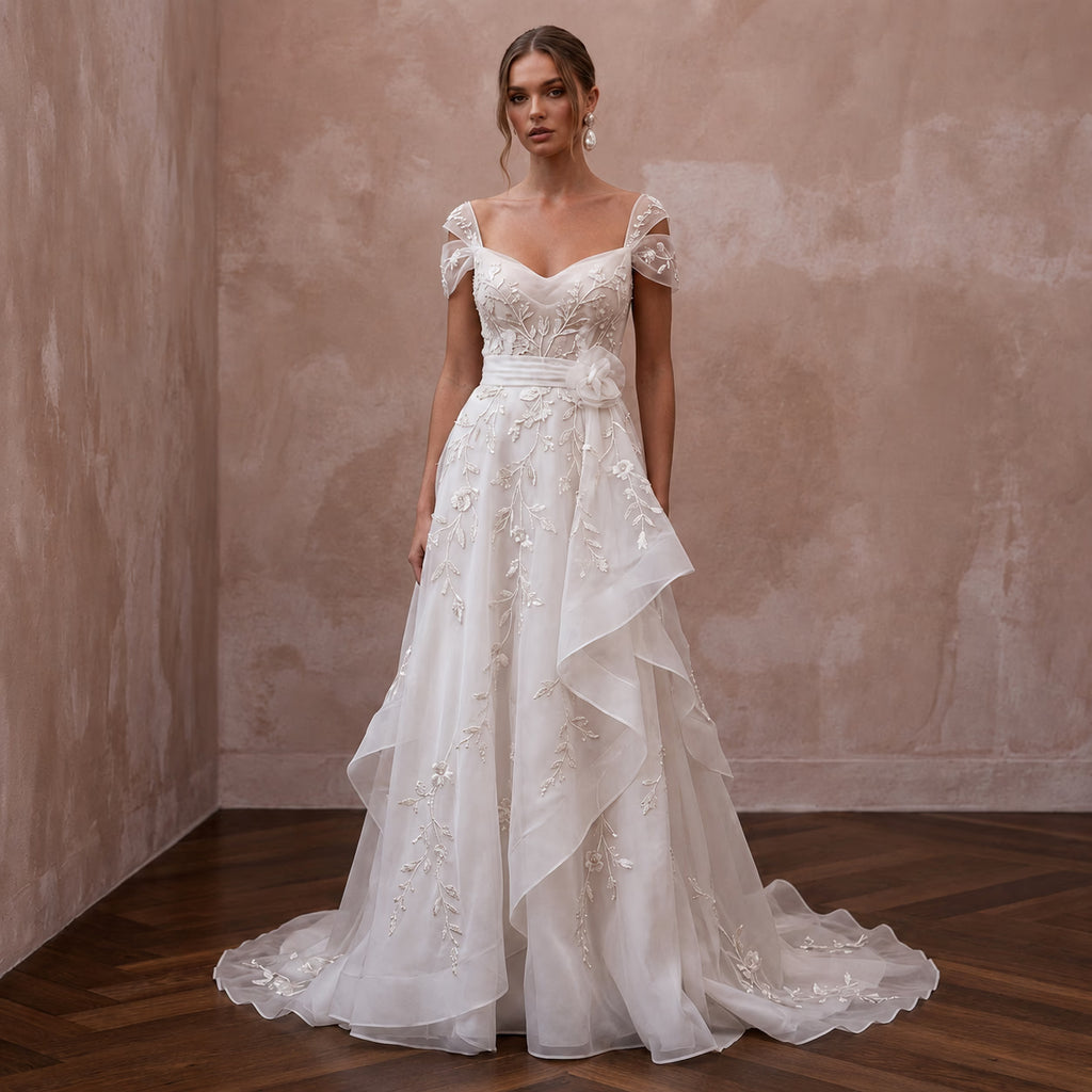 Romantic Organza Bridal Dress for a Spring Ceremony