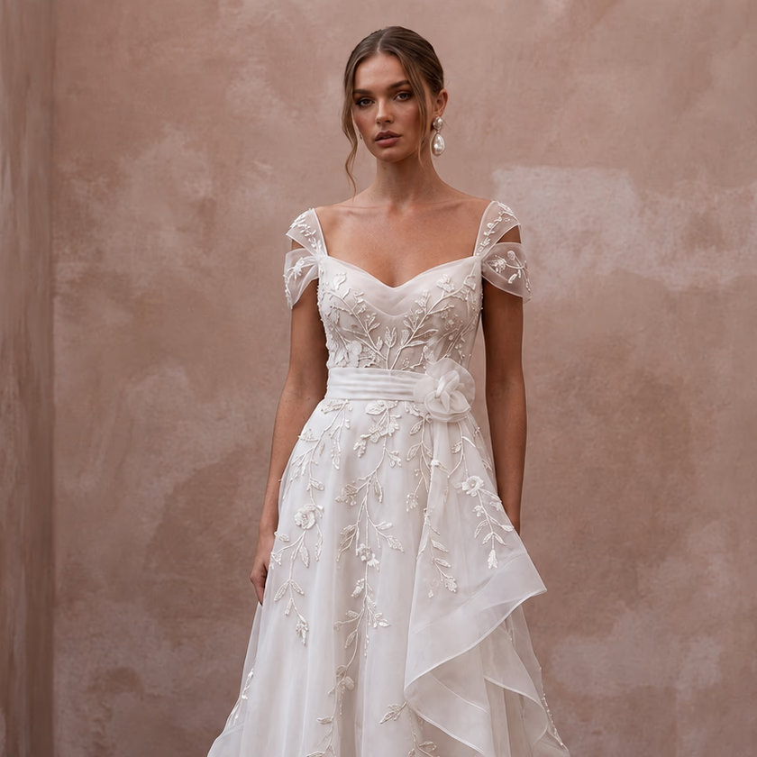 Romantic Organza Bridal Dress for a Spring Ceremony