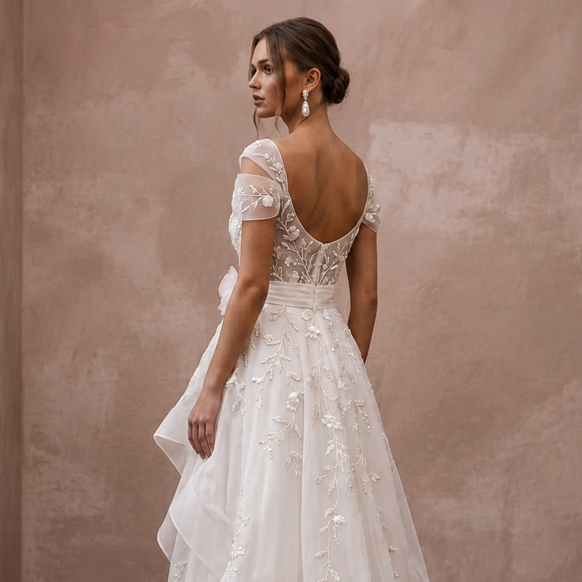Romantic Organza Bridal Dress for a Spring Ceremony
