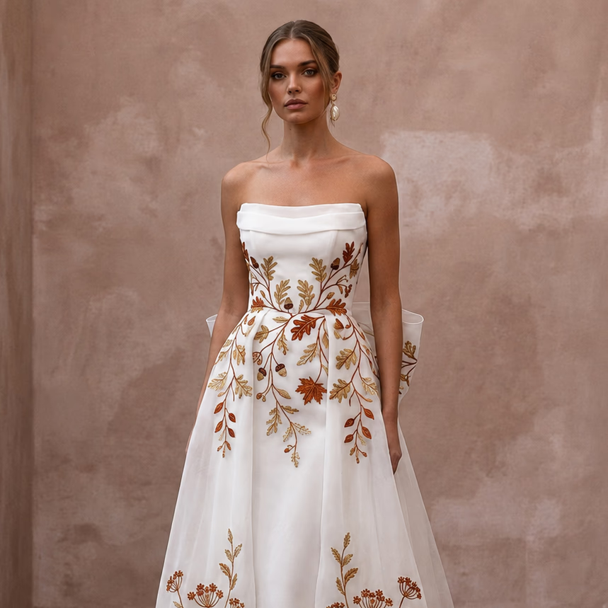Romantic Organza Bridal Dress for an Autumn Reception