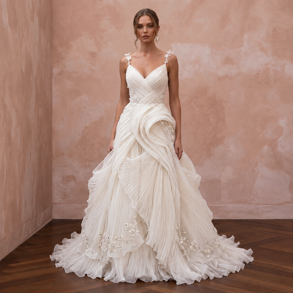 Romantic Organza Bridal Dress with Soft Pleats