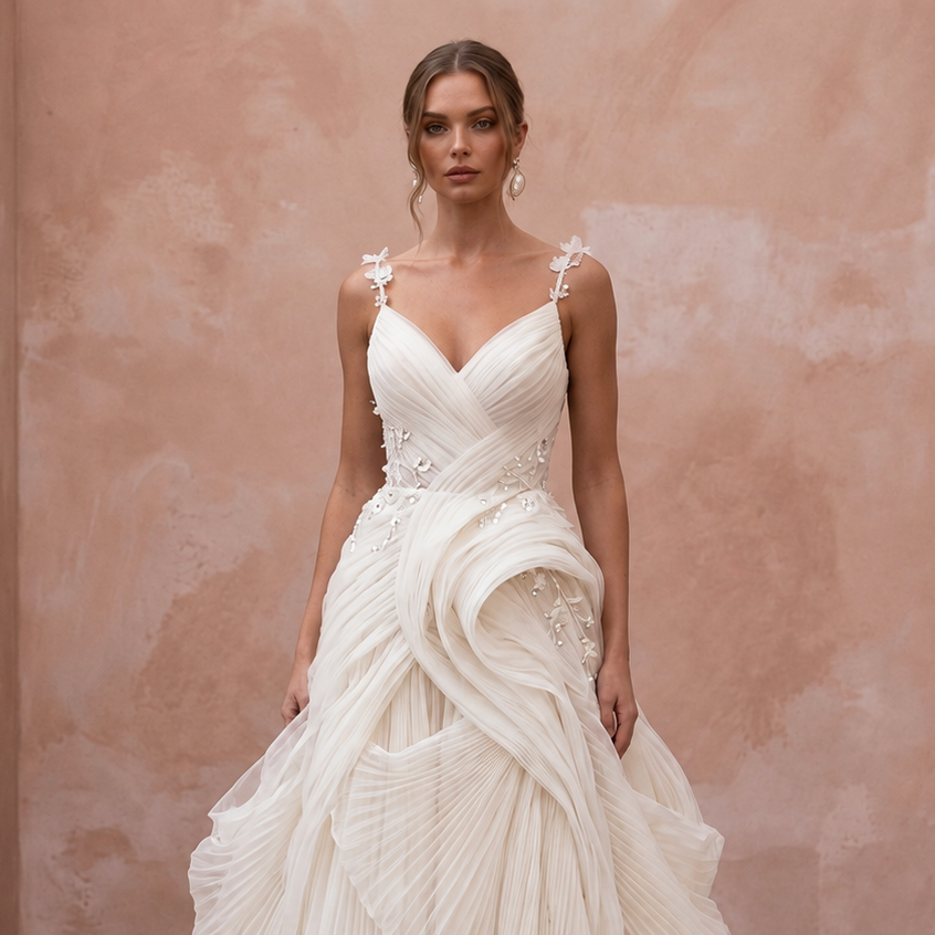 Romantic Organza Bridal Dress with Soft Pleats