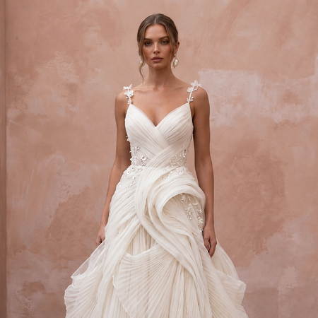 Romantic Organza Bridal Dress with Soft Pleats