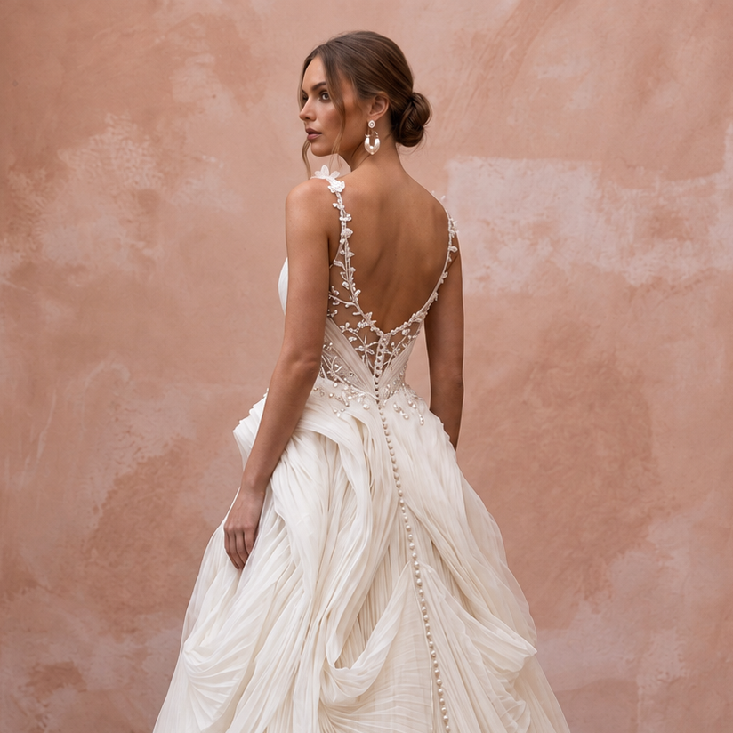 Romantic Organza Bridal Dress with Soft Pleats