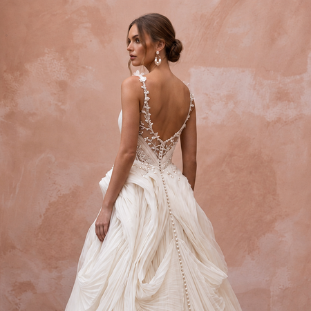 Romantic Organza Bridal Dress with Soft Pleats