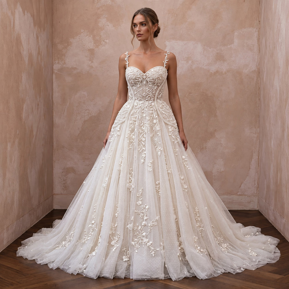 Romantic Princess Wedding Dress with Embroidered Bodice - Apparel & Accessories > Clothing > Wedding & Bridal Party Dresses > Wedding Dresses - Mignonette Bridal Main image