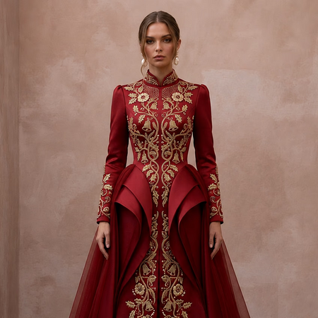 Romantic Red Duchesse Satin Dress for Surprise Christmas Wedding - Apparel & Accessories > Clothing > Wedding & Bridal Party Dresses > Wedding Dresses - Mignonette Bridal