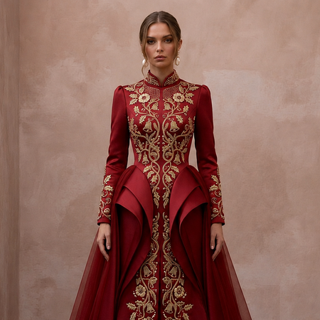 Romantic Red Duchesse Satin Dress for Surprise Christmas Wedding