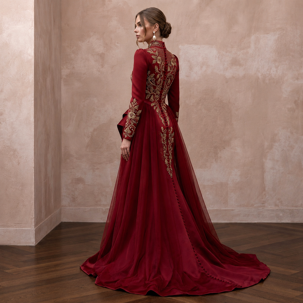 Romantic Red Duchesse Satin Dress for Surprise Christmas Wedding Secondary image