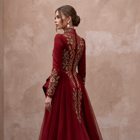 Romantic Red Duchesse Satin Dress for Surprise Christmas Wedding