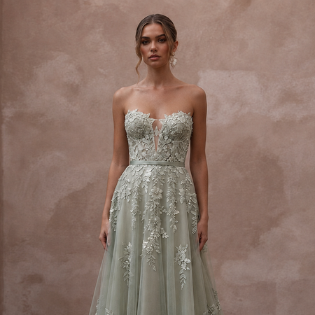 Romantic Sage Green Floral Lace Dress for Botanical Elopement