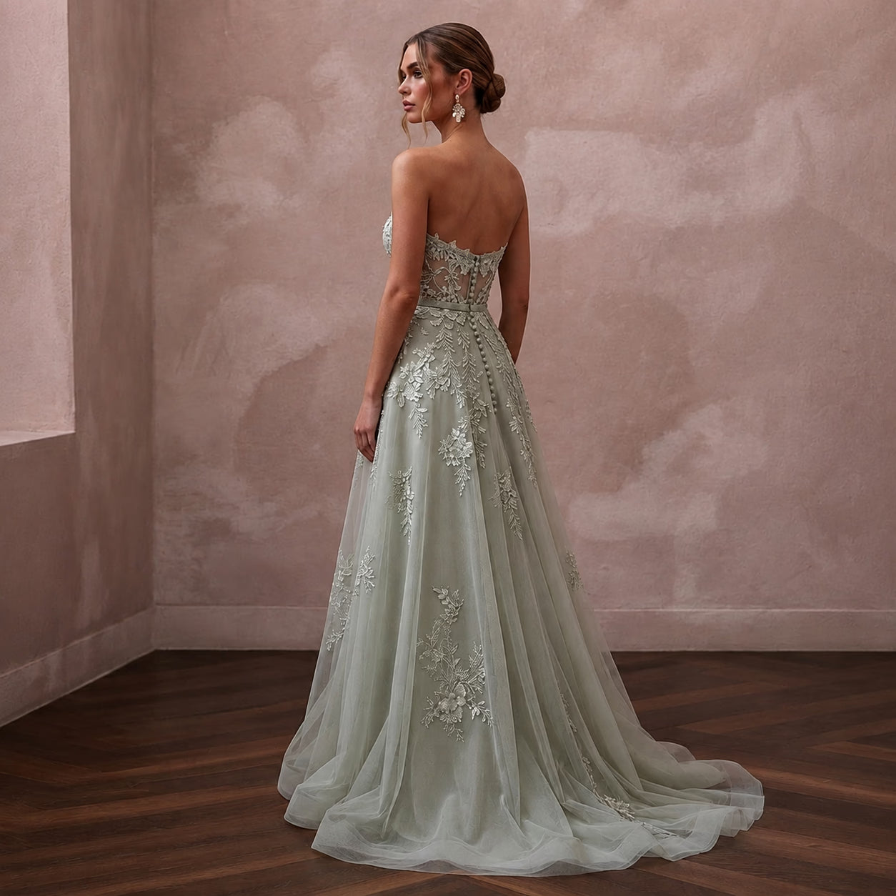 Romantic Sage Green Floral Lace Dress for Botanical Elopement Secondary image