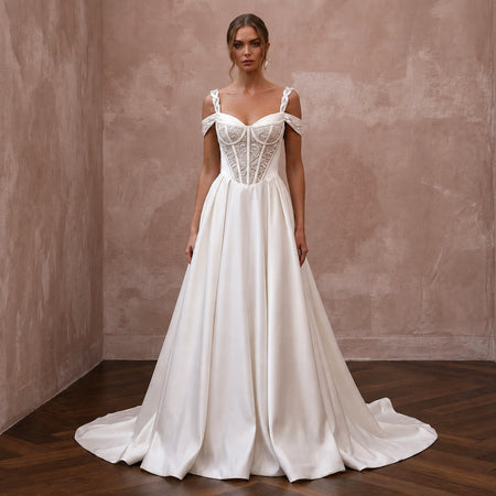 Romantic Satin A - Line Wedding Dress with Corset Bodice - Apparel & Accessories > Clothing > Wedding & Bridal Party Dresses > Wedding Dresses - Mignonette Bridal