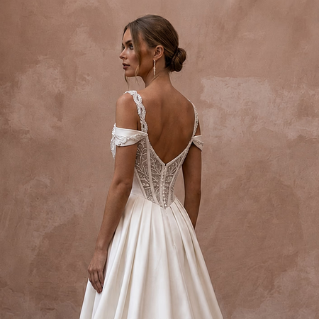 Romantic Satin A - Line Wedding Dress with Corset Bodice - Apparel & Accessories > Clothing > Wedding & Bridal Party Dresses > Wedding Dresses - Mignonette Bridal