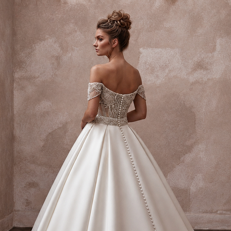 Romantic Satin Ball Gown Wedding Dress with Beaded Bodice