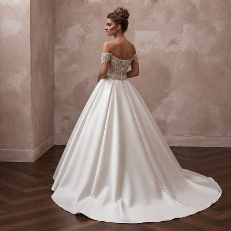 Romantic Satin Ball Gown Wedding Dress with Beaded Bodice