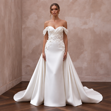 Romantic Satin Bridal Gown with Detachable Train
