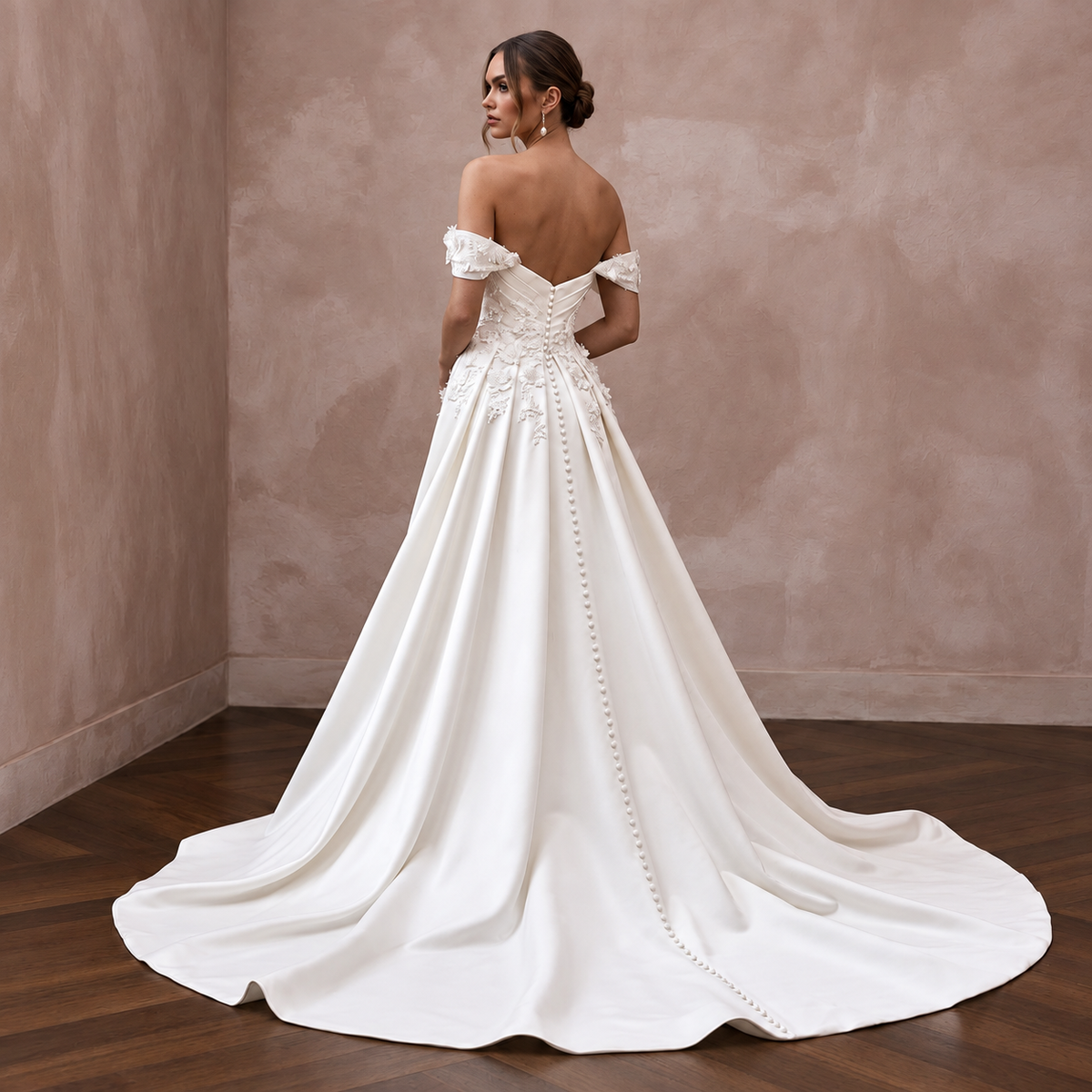 Romantic Satin Bridal Gown with Detachable Train