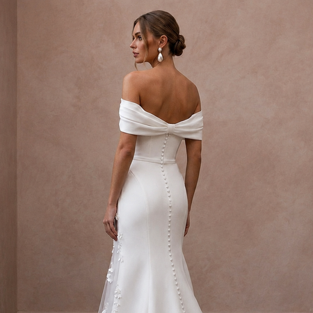 Romantic Satin Trumpet Wedding Dress with Off - the - Shoulder Neckline - Apparel & Accessories > Clothing > Wedding & Bridal Party Dresses > Wedding Dresses - Mignonette Bridal