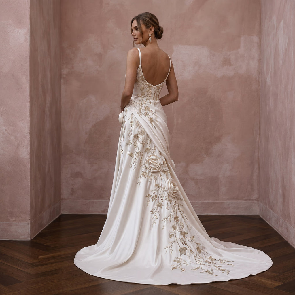 Romantic Satin Wedding Dress for a Vineyard Elopement