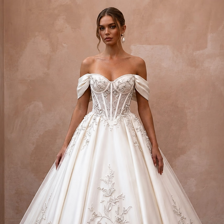 Romantic Satin Wedding Dress with Corset Bodice and Ball Gown Silhouette