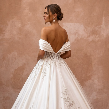 Romantic Satin Wedding Dress with Corset Bodice and Ball Gown Silhouette