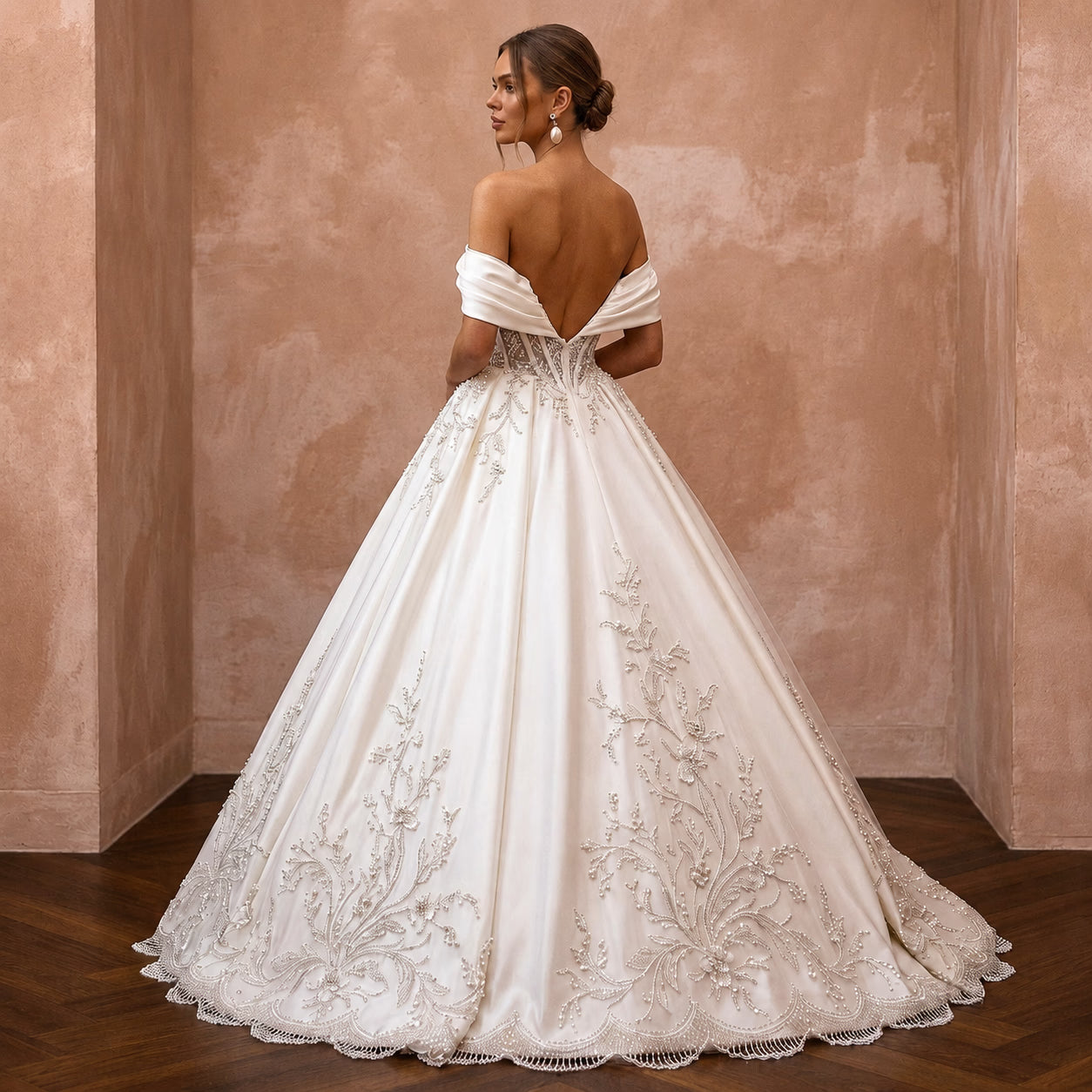 Romantic Satin Wedding Dress with Corset Bodice and Ball Gown Silhouette