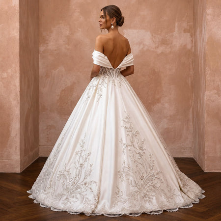 Romantic Satin Wedding Dress with Corset Bodice and Ball Gown Silhouette