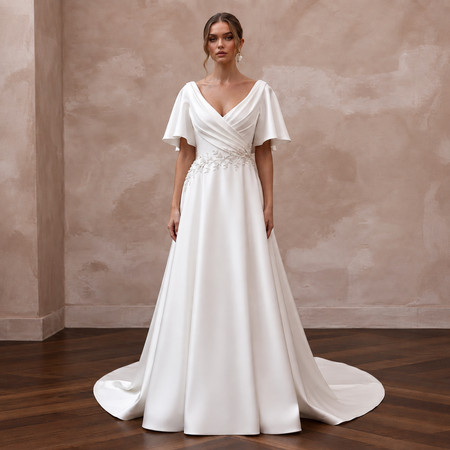 Romantic Satin Wedding Dress with Draped Neckline