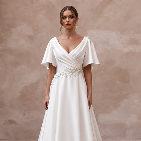 Romantic Satin Wedding Dress with Draped Neckline