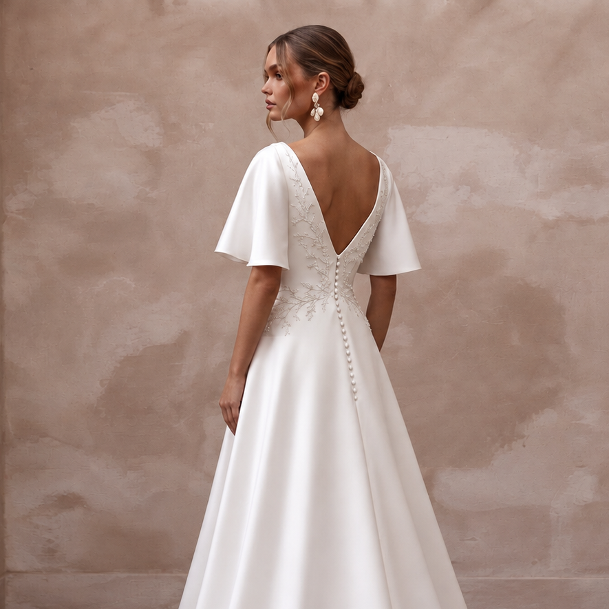 Romantic Satin Wedding Dress with Draped Neckline