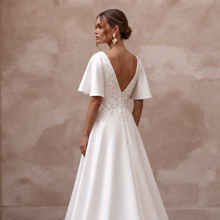 Romantic Satin Wedding Dress with Draped Neckline