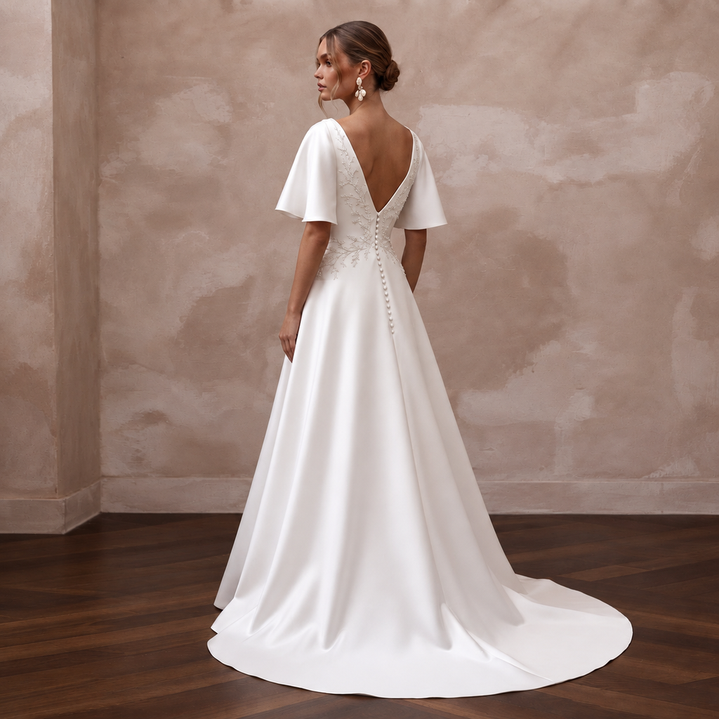 Romantic Satin Wedding Dress with Draped Neckline