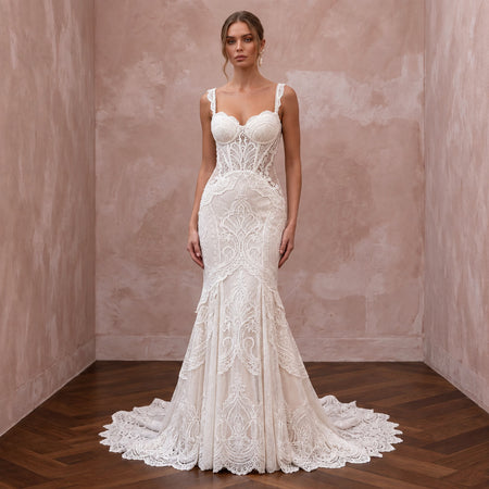 Romantic Soft Ivory Guipure Lace Sweetheart Mermaid Dress