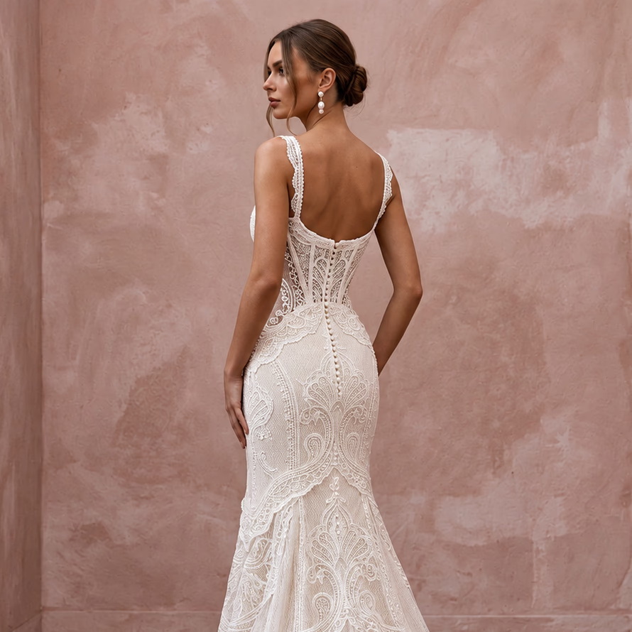 Romantic Soft Ivory Guipure Lace Sweetheart Mermaid Dress