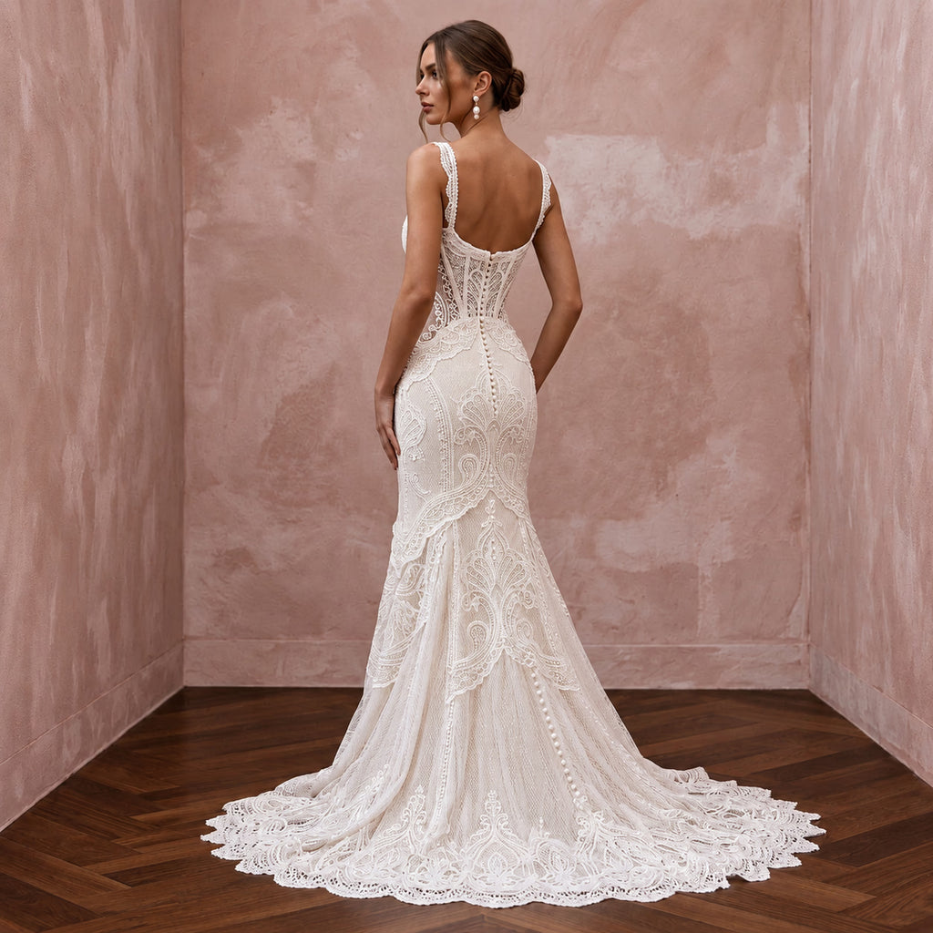 Romantic Soft Ivory Guipure Lace Sweetheart Mermaid Dress