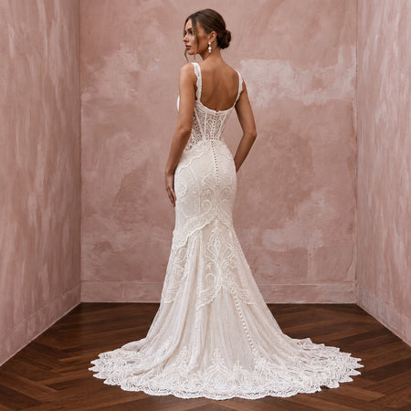 Romantic Soft Ivory Guipure Lace Sweetheart Mermaid Dress