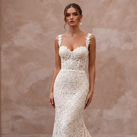 Romantic Soft Ivory Guipure Lace Sweetheart Neckline Mermaid Dress - Apparel & Accessories > Clothing > Wedding & Bridal Party Dresses > Wedding Dresses - Mignonette Bridal