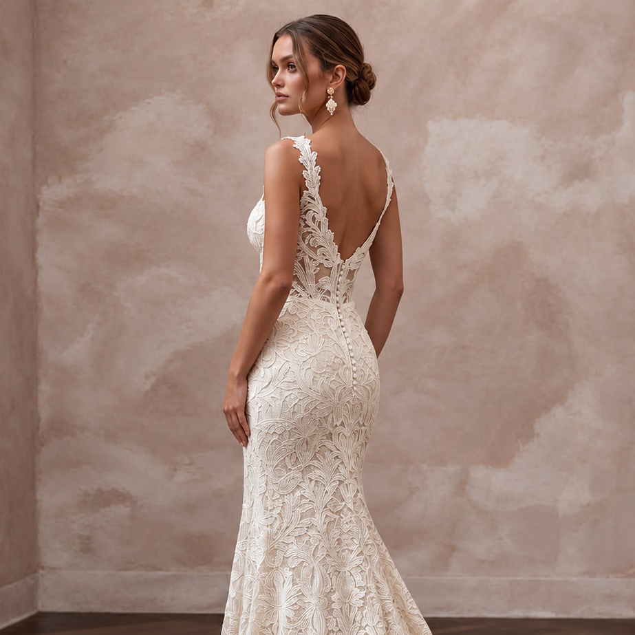 Romantic Soft Ivory Guipure Lace Sweetheart Neckline Mermaid Dress - Apparel & Accessories > Clothing > Wedding & Bridal Party Dresses > Wedding Dresses - Mignonette Bridal