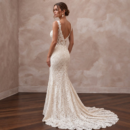 Romantic Soft Ivory Guipure Lace Sweetheart Neckline Mermaid Dress - Apparel & Accessories > Clothing > Wedding & Bridal Party Dresses > Wedding Dresses - Mignonette Bridal