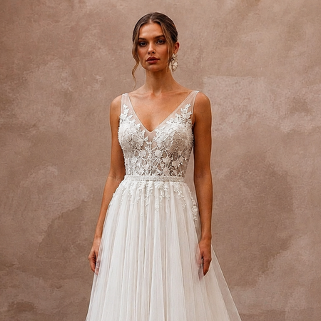 Romantic Tulle A-Line Wedding Dress with Beaded Bodice