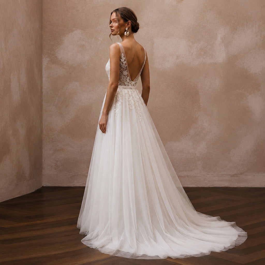 Romantic Tulle A-Line Wedding Dress with Beaded Bodice
