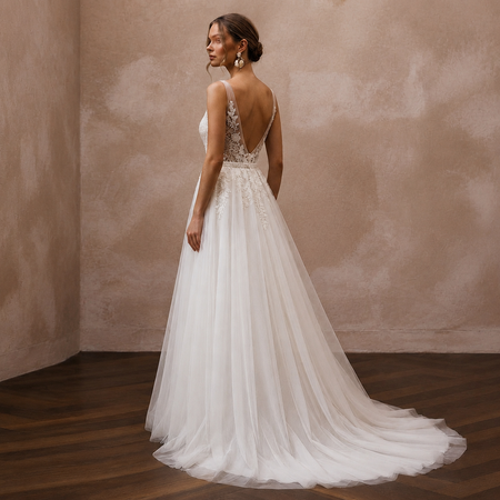 Romantic Tulle A-Line Wedding Dress with Beaded Bodice