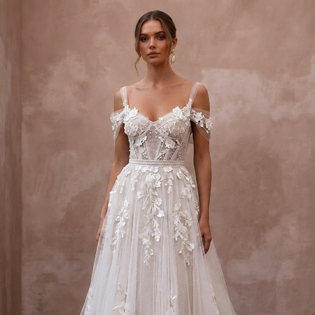 Romantic Tulle Bridal Dress for a European Destination Wedding - Apparel & Accessories > Clothing > Wedding & Bridal Party Dresses > Wedding Dresses - Mignonette Bridal