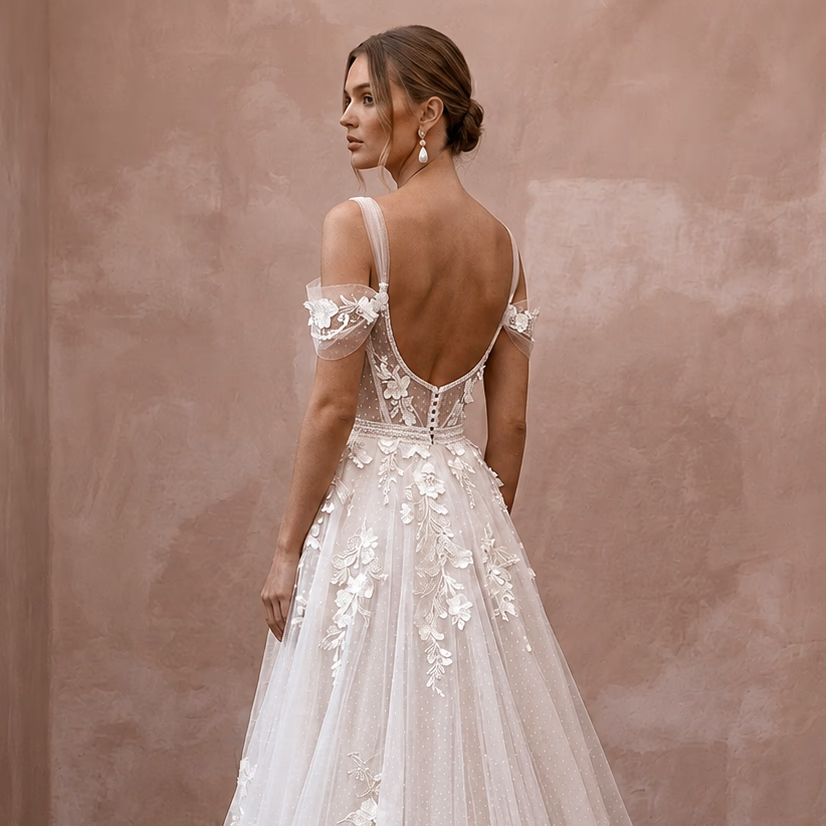 Romantic Tulle Bridal Dress for a European Destination Wedding - Apparel & Accessories > Clothing > Wedding & Bridal Party Dresses > Wedding Dresses - Mignonette Bridal