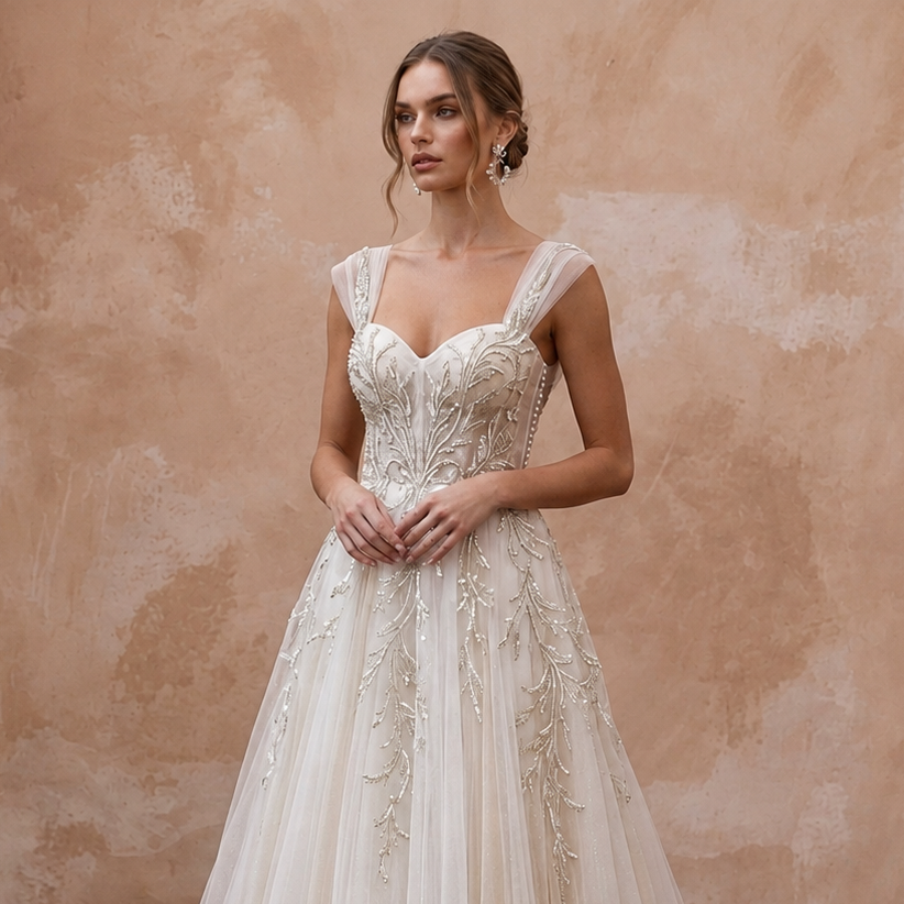 Romantic Tulle Bridal Dress for an Evening Ballroom Wedding - Apparel & Accessories > Clothing > Wedding & Bridal Party Dresses > Wedding Dresses - Mignonette Bridal