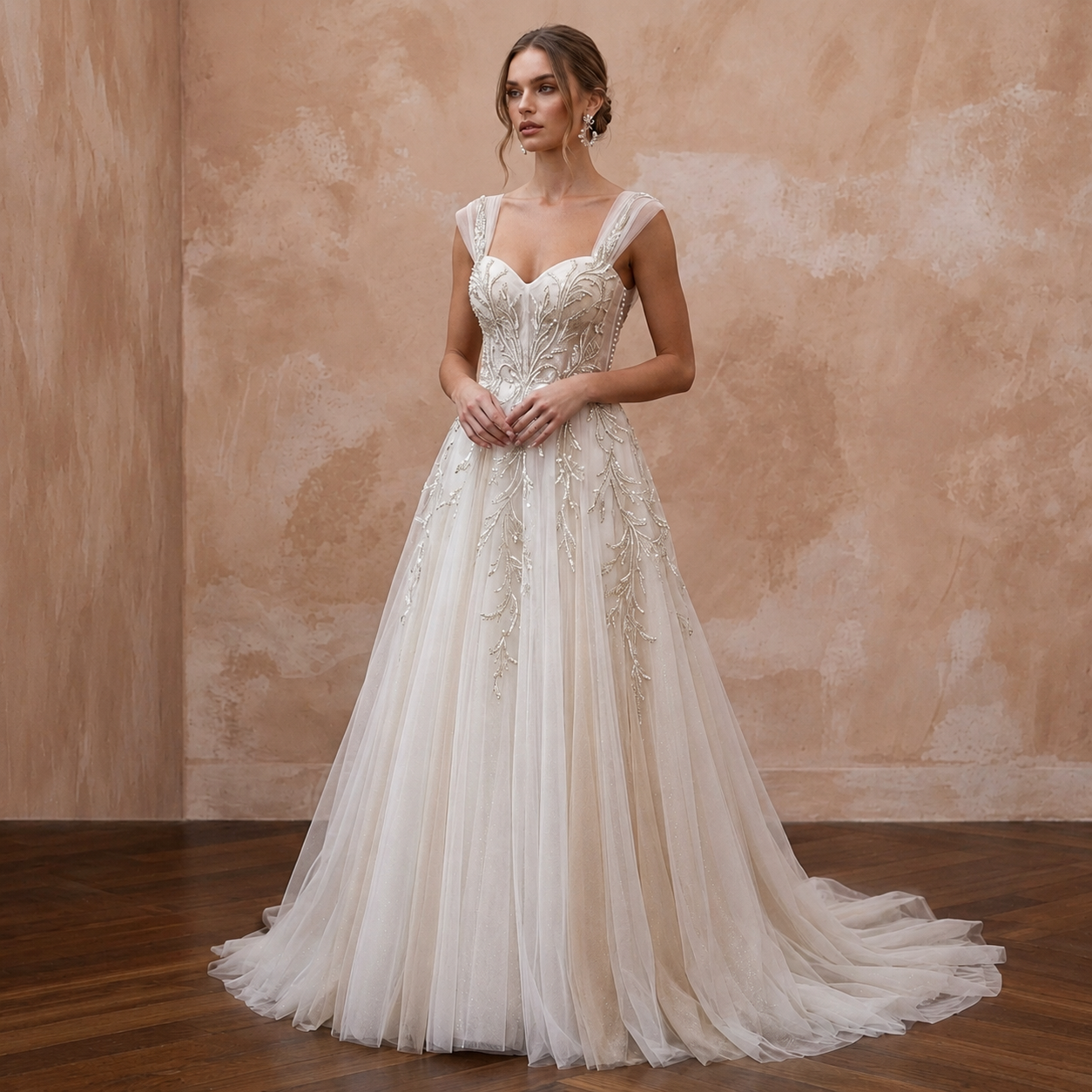 Romantic Tulle Bridal Dress for an Evening Ballroom Wedding - Apparel & Accessories > Clothing > Wedding & Bridal Party Dresses > Wedding Dresses - Mignonette Bridal