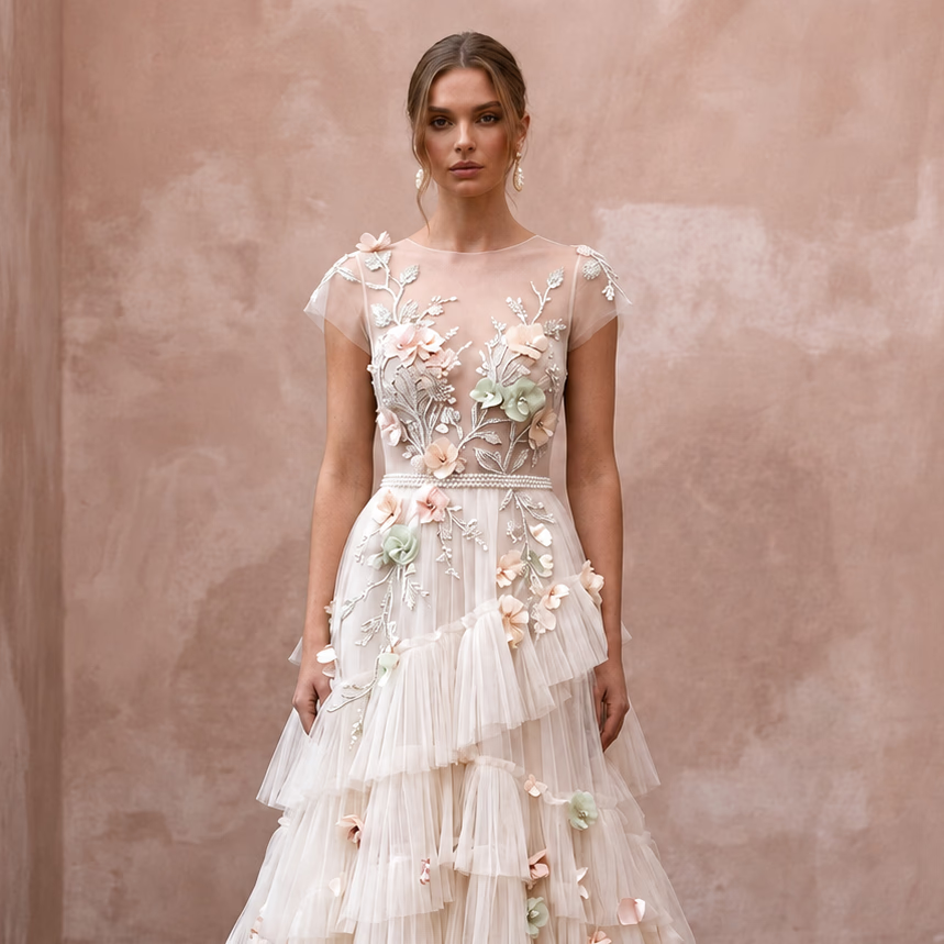 Romantic Tulle Bridal Gown for a Spring Outdoor Wedding