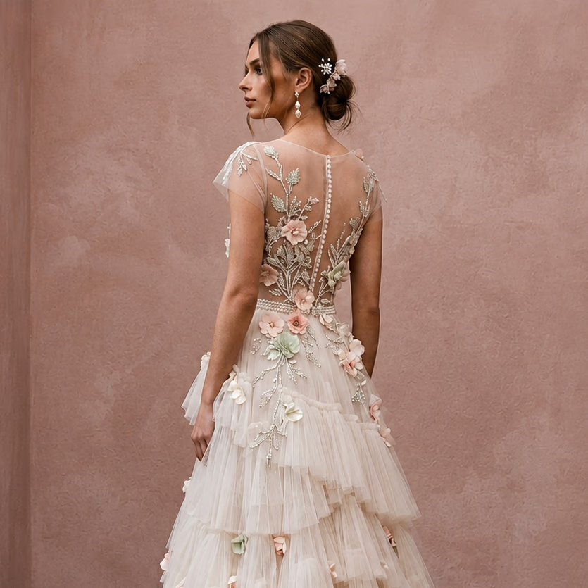 Romantic Tulle Bridal Gown for a Spring Outdoor Wedding