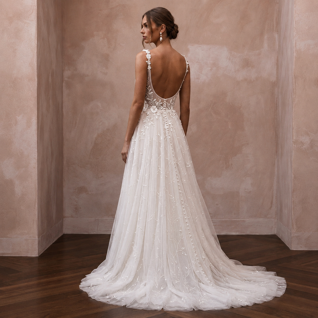 Romantic Tulle Reception Bridal Gown - Apparel & Accessories > Clothing > Wedding & Bridal Party Dresses > Wedding Dresses - Mignonette Bridal